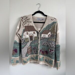 Vintage Women's Beige and Green Sweater